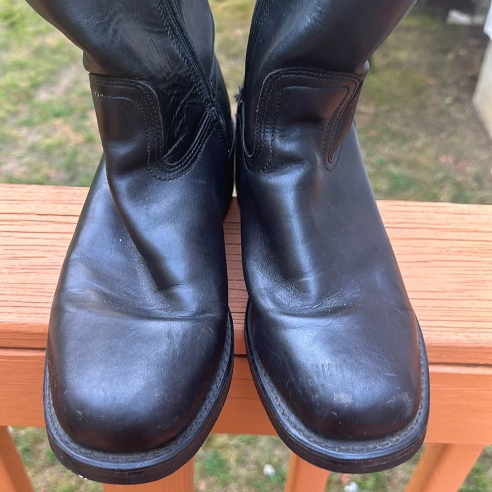 FRYE Campus Vntg.Short Ankle Boots Black Leather Square Toe Zipper Bootie Men’s